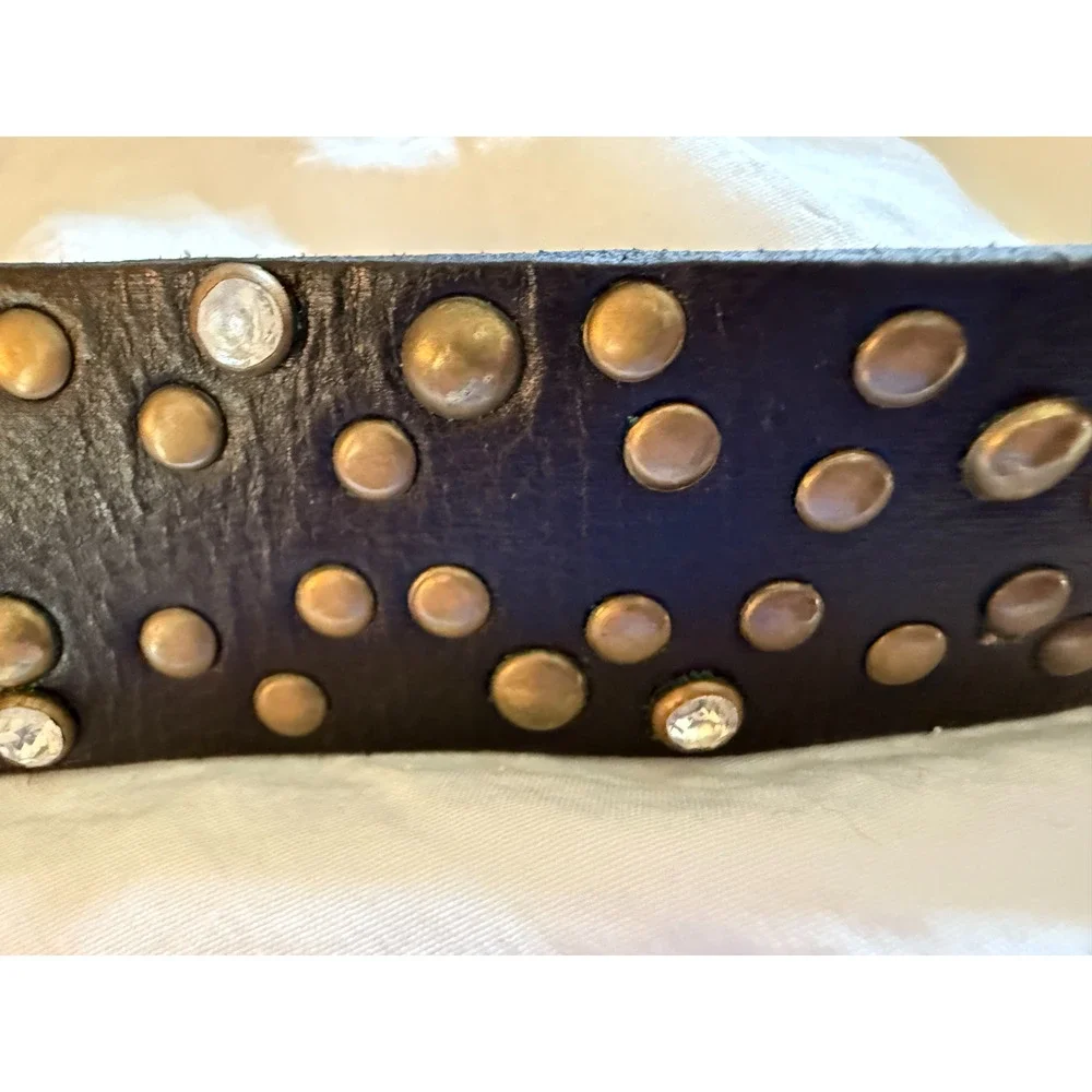 Arizona Black Leather Womens Belt Size S Western Rhinestone Studded Buckle Boho